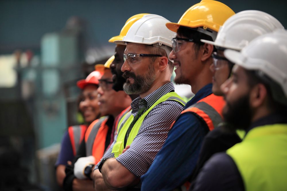 construction workers with hard hats